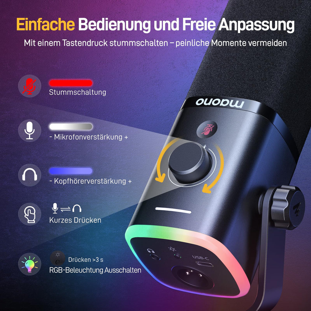 Dynamisches USB/XLR Mikrofon mit Arm 24Bit für Streaming &amp; Podcast - Bild 6