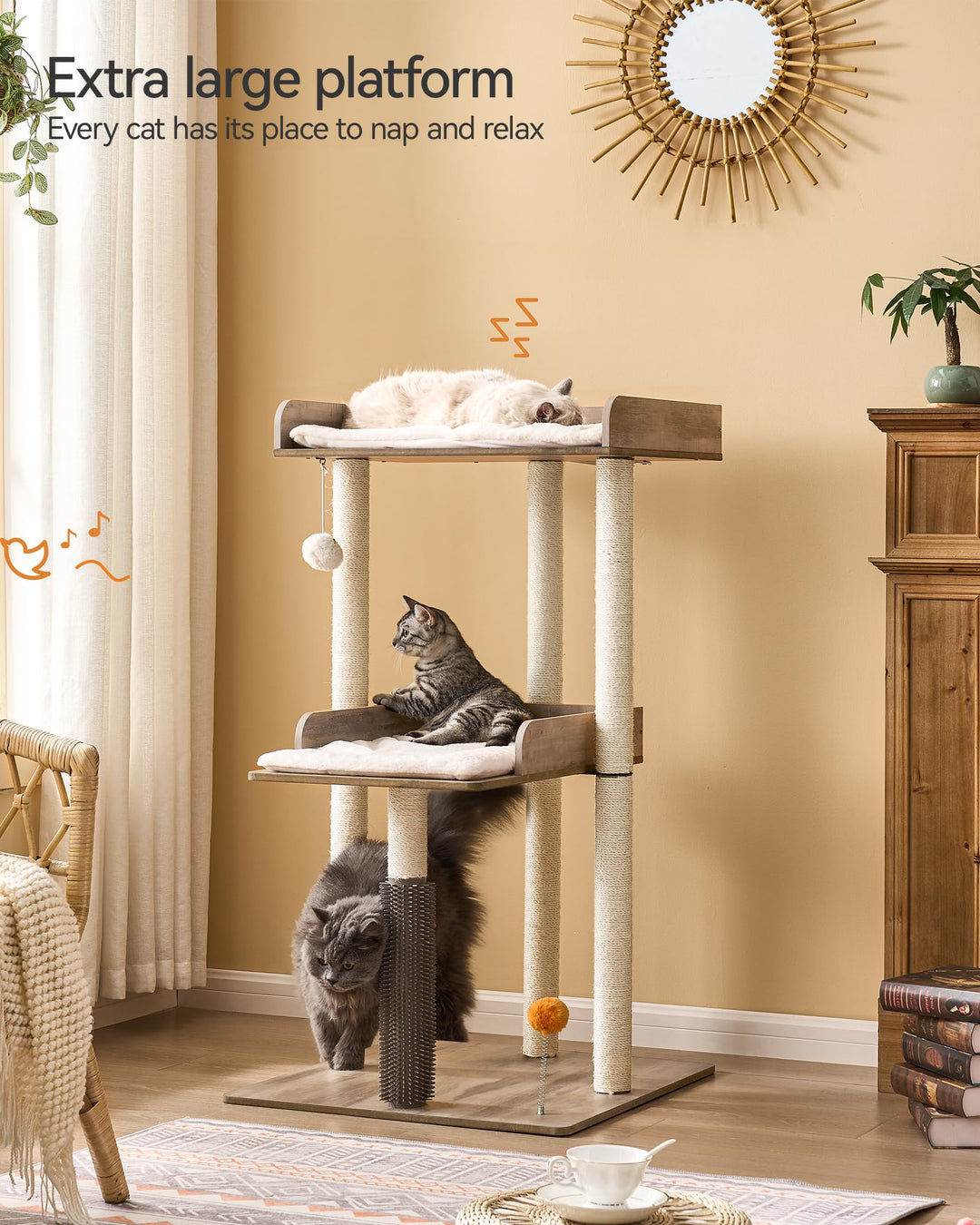 Katzenbaum 111cm Greige mit Kratzsäulen für grosse Katzen - Bild 3