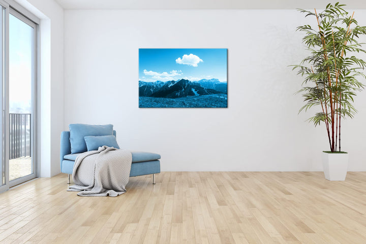 Leinwandbild Berglandschaft Monochrom Blau 80x60 cm Echtholzrahmen - Bild 4