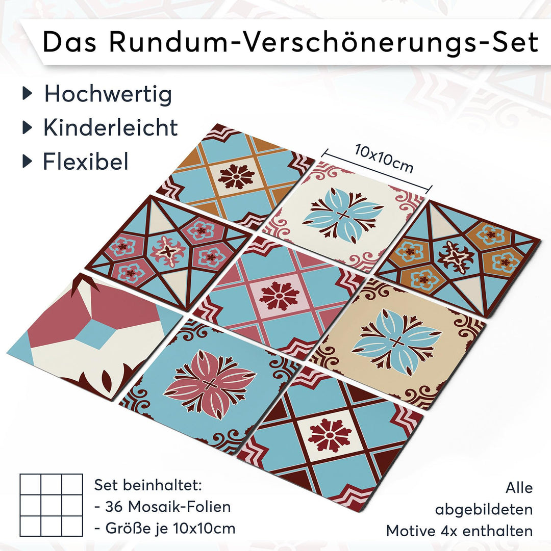 Fliesenfolie selbstklebend Vinyl 10x10 cm 36-teilig Mosaik-Design - Bild 7