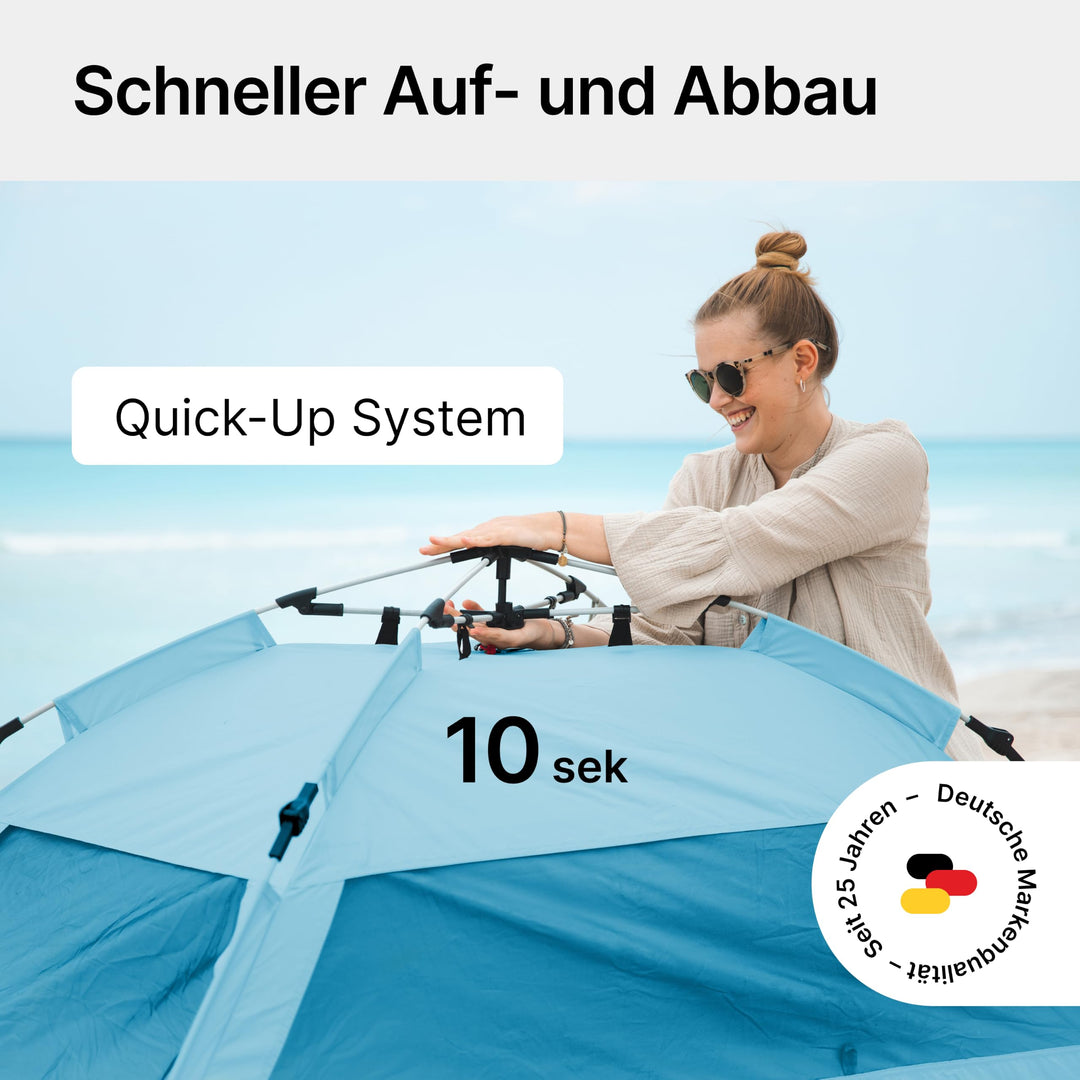 Strandmuschel Pop-Up UV80 für 2 Personen mit Windschutz hellblau - Bild 5