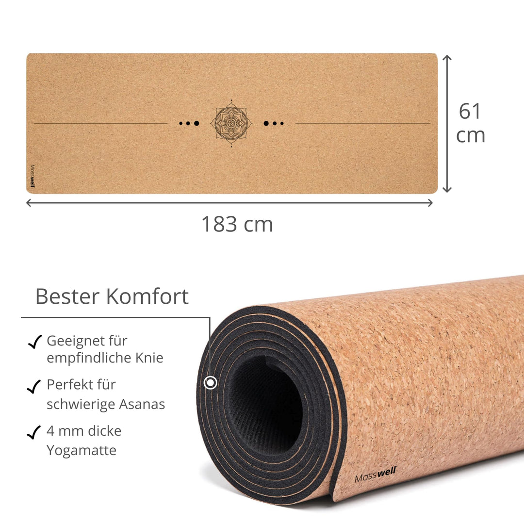 Yogamatte Kork 4mm mit Hilfslinien, Pilatesmatte inkl. Tasche - Bild 3