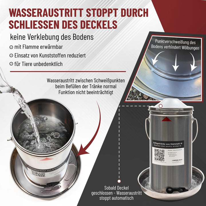 Hühnertränke Edelstahl 4L von oben befüllbar rostfrei - Bild 2