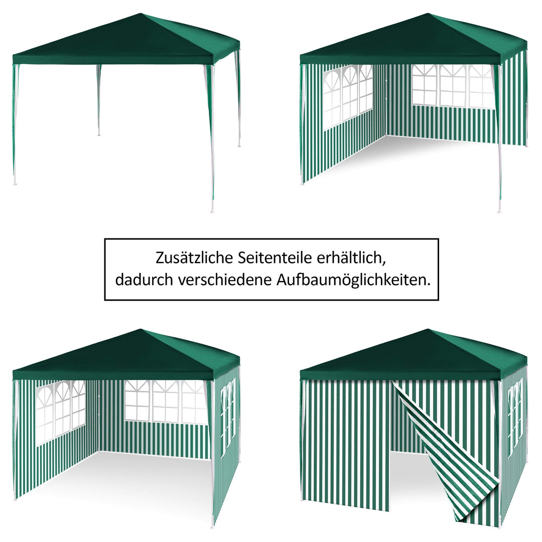 Pavillon 3x3 m Stahl grün-weiss gestreift mit 4 Seitenteilen - Bild 3