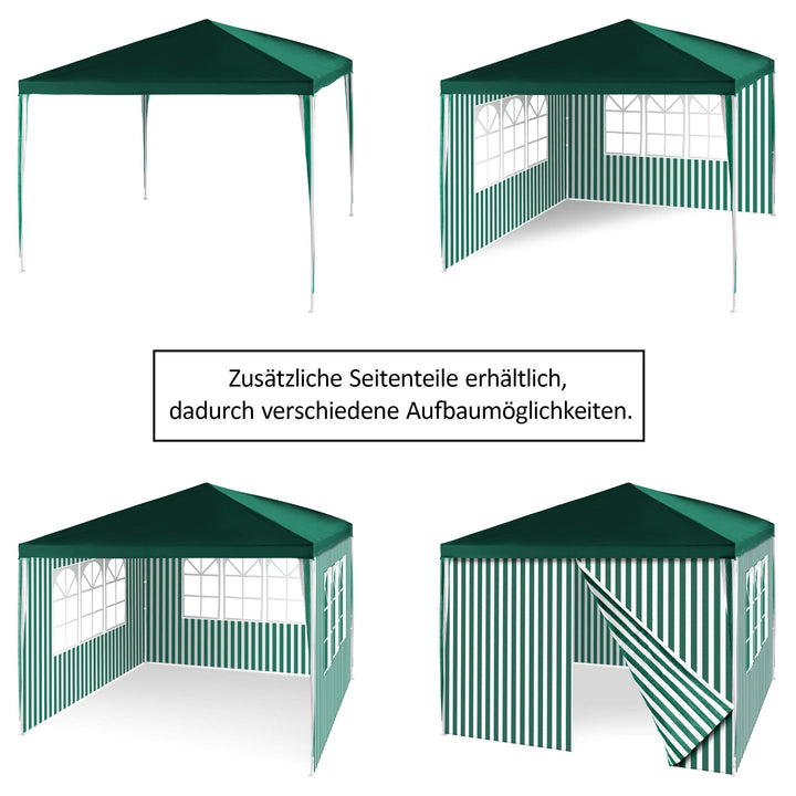 Pavillon 3x3 m Stahl grün-weiss gestreift mit 4 Seitenteilen - Bild 3