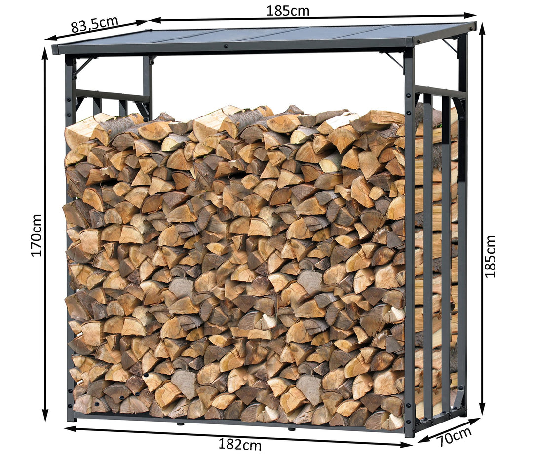 Kaminholzregal Metall Aussen XXL 185x70x185 cm mit Dach Anthrazit - Bild 2
