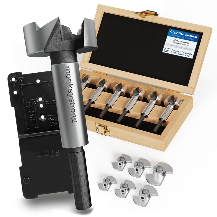 Forstnerbohrer Set 15-40mm 13-teilig mit Tiefenstopp und Bohrschablone