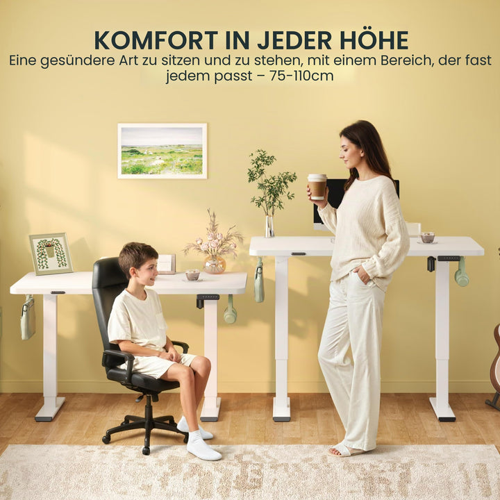 Höhenverstellbarer Schreibtisch Elektrisch 120x60cm Stahl Weiss - Bild 6