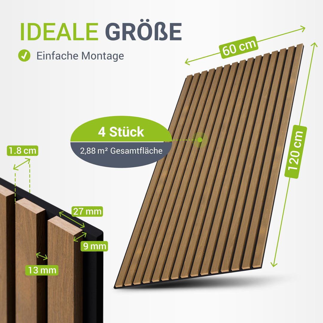 Akustikpaneele 4er Set Eiche Dunkel Holzlamellen 120x60 cm - Bild 6