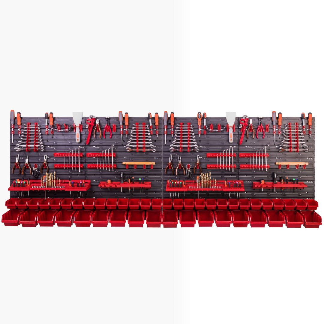 Werkstattwandregal 234x78 cm Kunststoff mit 46 Sichtlagerkästen