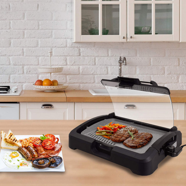 Elektro-Tischgrill Keramik-Grillplatte 39x29 cm mit Glasdeckel 2200W - Bild 3