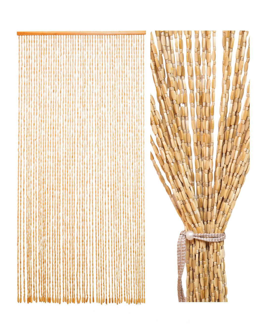 Holzperlenvorhang Beige 90x200cm 52 Stränge als Raumteiler