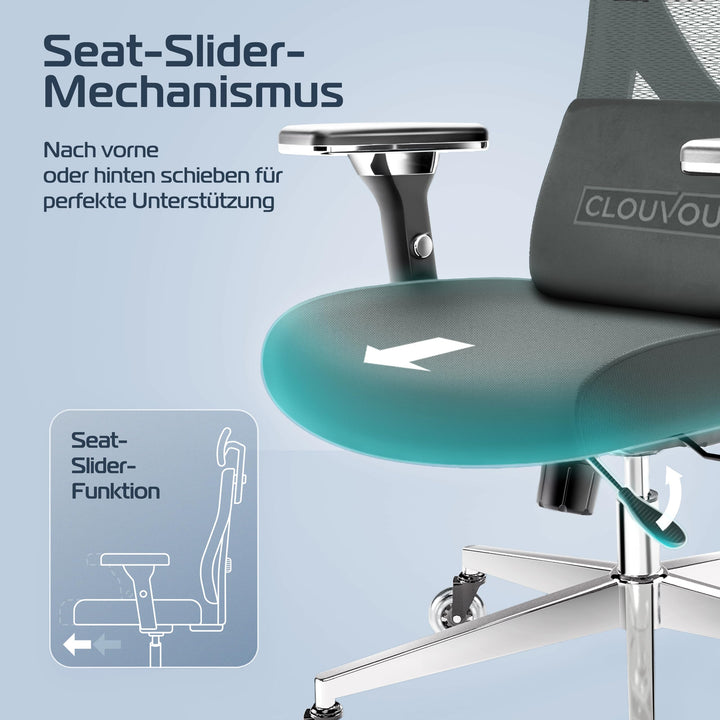 Bürostuhl Ergonomisch Mesh 4D-Armlehnen Kopfstütze bis 150 kg - Bild 4