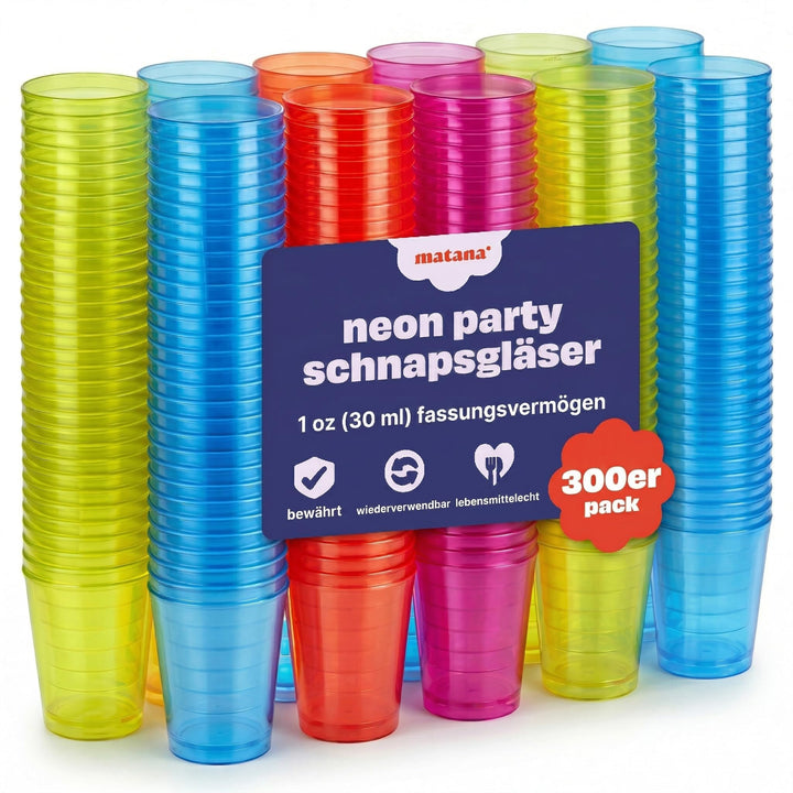 Shotgläser Plastik Neon 300er-Set 3cl Schwarzlicht Party