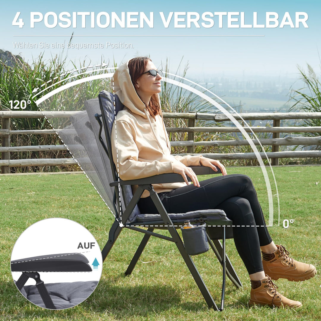 Campingstuhl faltbar gepolstert 2er-Set 150 kg Traglast grau - Bild 4