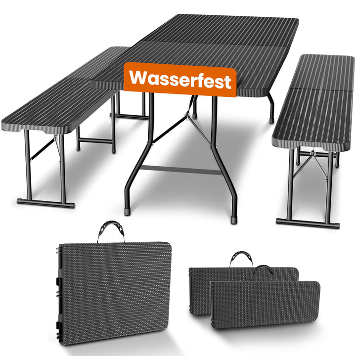 Bierzeltgarnitur Polyrattan klappbar 180 cm für 8 Personen