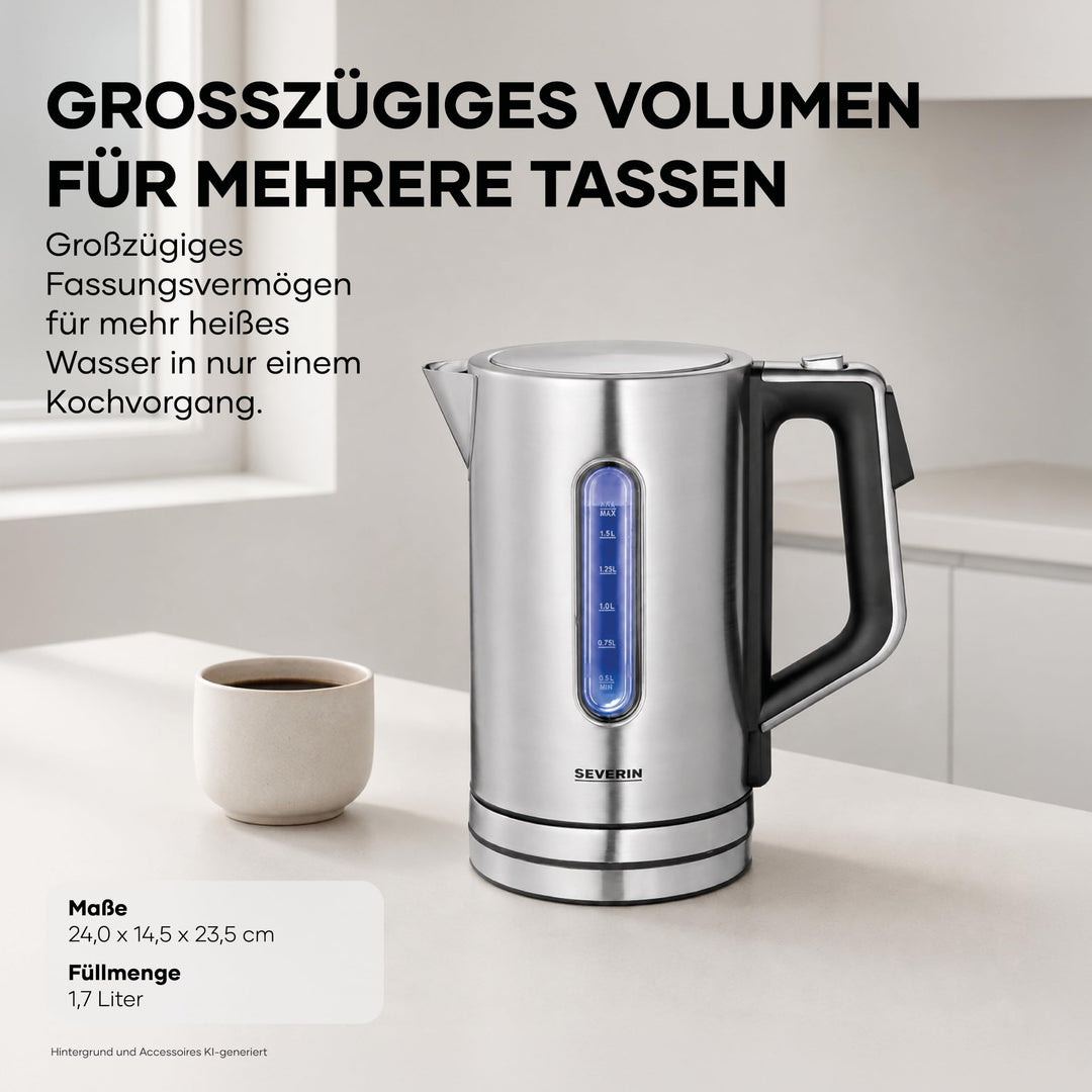 Wasserkocher 1,7 L Edelstahl 3000 W mit Temperaturwahl 40–100°C - Bild 2