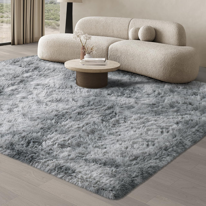 Hochflor Teppich Wohnzimmer 200x300 cm Hellgrau Flauschig