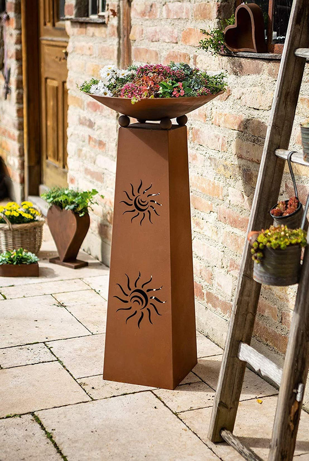 Feuerschale Dekosäule Sonne Metall Edelrost 2-teilig 103 cm - Bild 2