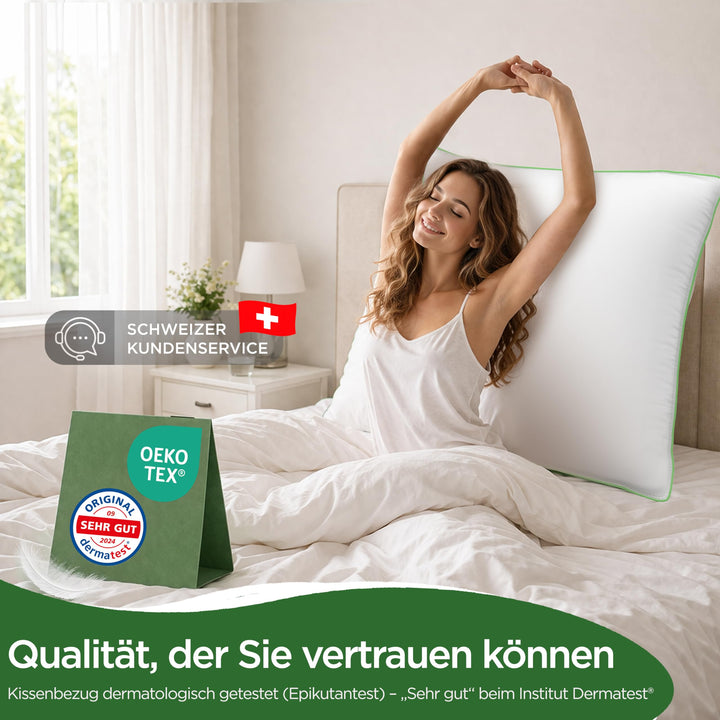 Daunenkissen 80x80 cm 3-Kammer Daunen &amp; Federn Baumwoll-Bezug - Bild 7