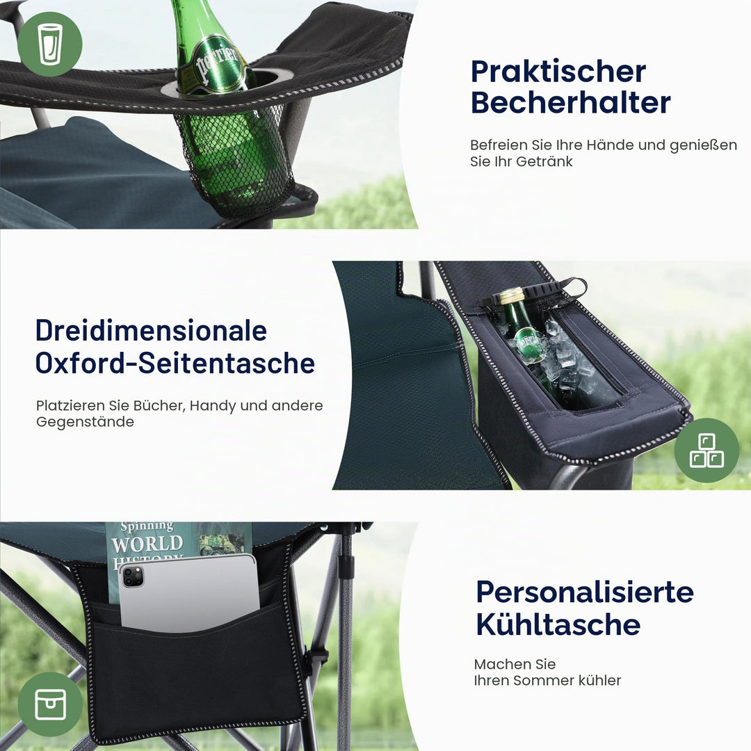 Campingstuhl faltbar XXL 200 kg Tragkraft mit Kühltasche Stahl - Bild 7