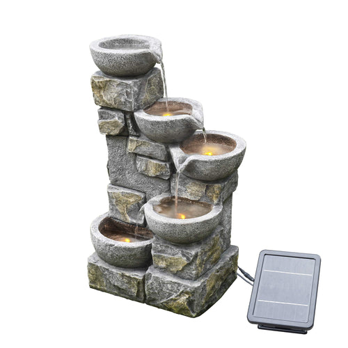 Solar-Gartenbrunnen Imitationsstein 4-stufig mit LED 68,6x43,2 cm