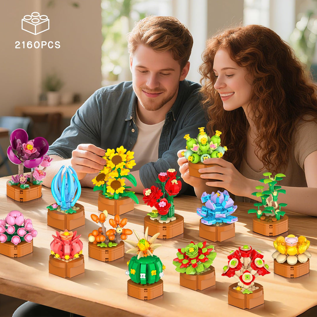 Klemmbausteine Blumen 24er Set Mini 3,6mm Sukkulenten mit Topf - Bild 2