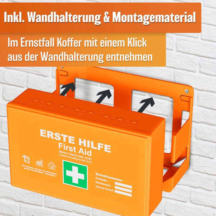 Erste-Hilfe-Kasten DIN 13157:2021 wasserdicht mit Wandhalterung
