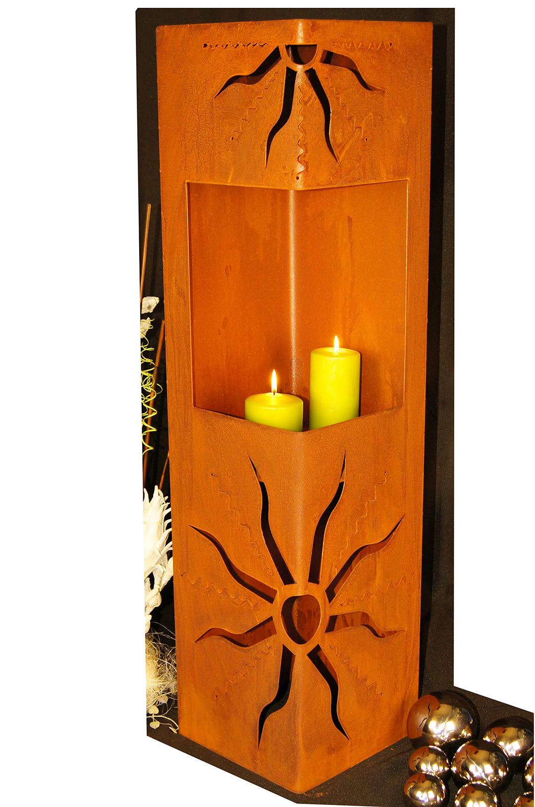 Feuersäule Sonne Edelrost 25x25x100 cm Garten Bioethanol