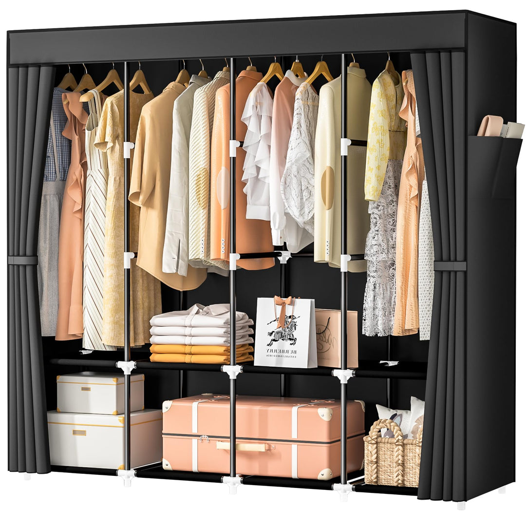 Stoffkleiderschrank faltbar mit 4 Kleiderstangen 168x43x162 cm
