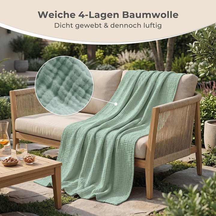 Musselin Tagesdecke 150x200 cm 4-lagige Baumwolle atmungsaktiv - Bild 7