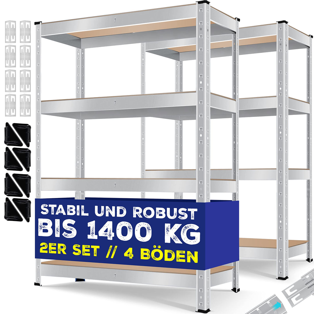 Schwerlastregal 2er-Set Metall mit MDF-Böden 160x80x40 cm bis 700 kg