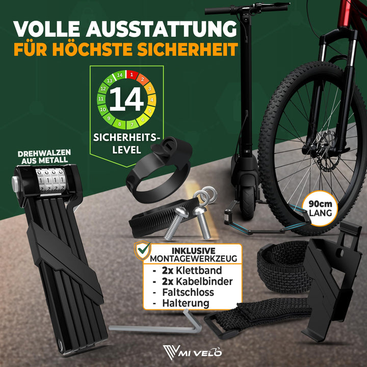Faltschloss Fahrrad Zahlenschloss 8mm Stahl 90cm mit Halterung - Bild 6