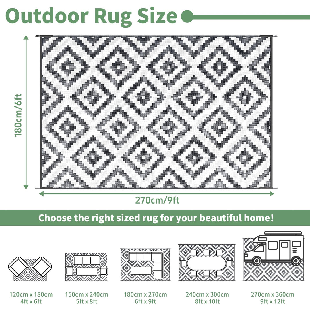 Outdoor Teppich wendbar wetterfest 180x270 cm Polypropylen Grau/Weiss - Bild 5