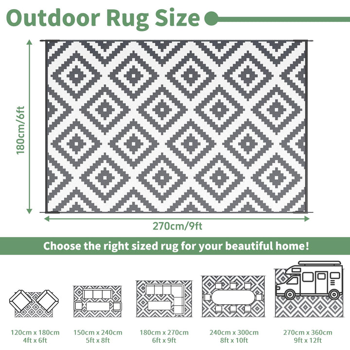Outdoor Teppich wendbar wetterfest 180x270 cm Polypropylen Grau/Weiss - Bild 5