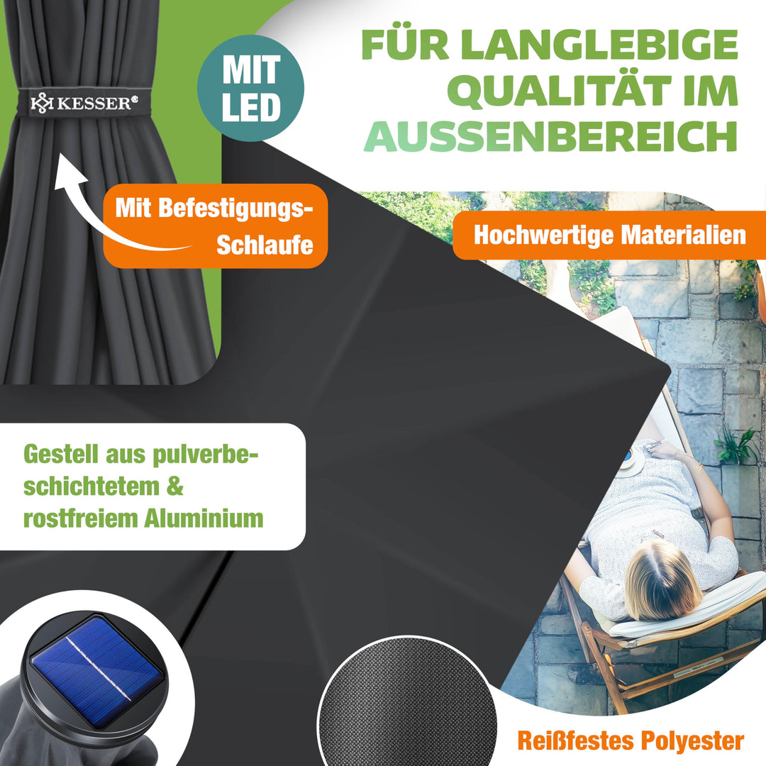 Ampelschirm Rechteckig 250x250 cm Aluminium UV-Schutz mit Kurbel - Bild 3