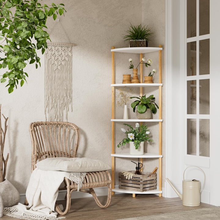 Eckregal Stehend 5 Ebenen 143,5 cm Weiss für Wohnzimmer