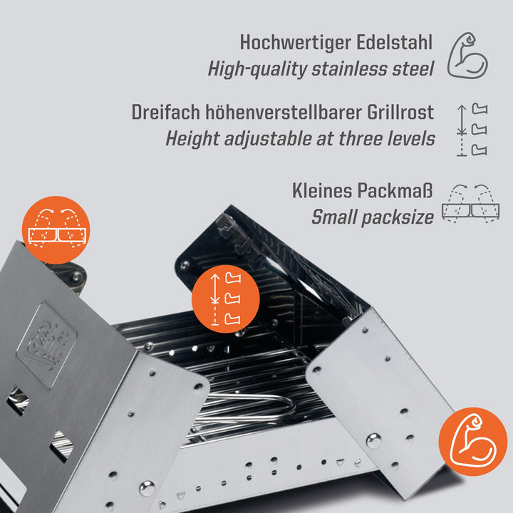 Klappgrill Edelstahl mit Transporttasche für Camping &amp; Picknick - Bild 2