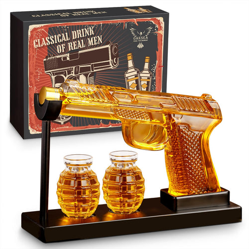 Whisky-Karaffe Set mit 2 Gläsern, Goldkorken & Edelstahltrichter