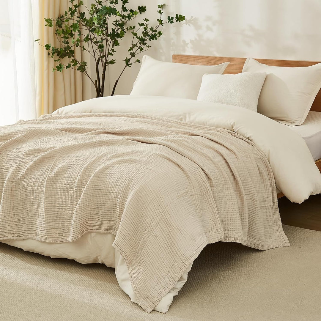 Musselin-Decke 4-lagig Baumwolle 150x200 cm OEKO-TEX Beige - Bild 6