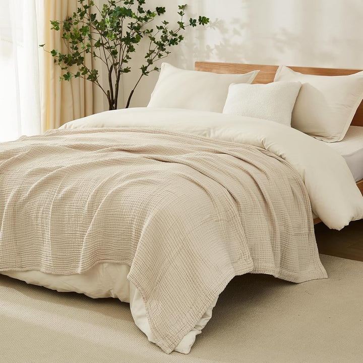 Musselin-Decke 4-lagig Baumwolle 150x200 cm OEKO-TEX Beige - Bild 6