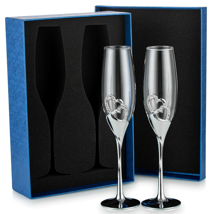 Sektgläser Hochzeit mit Strass 2er-Set Silber 200 ml