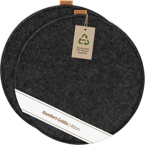 Sitzkissen Rund Filz 35cm 4er-Set Indoor Outdoor rutschfest Dunkelgrau