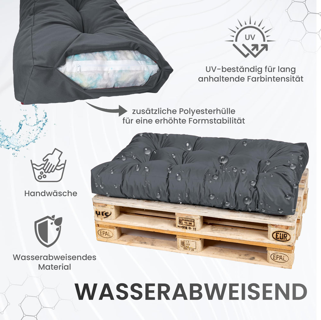 Palettenkissen Set 7-teilig 120x80x18cm Anthrazit In- &amp; Outdoor - Bild 5