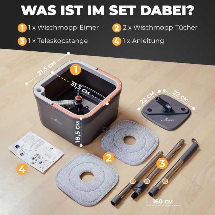Wischmopp Set mit 2-Kammer-Eimer Schleudermechanismus Hartboden - Bild 6