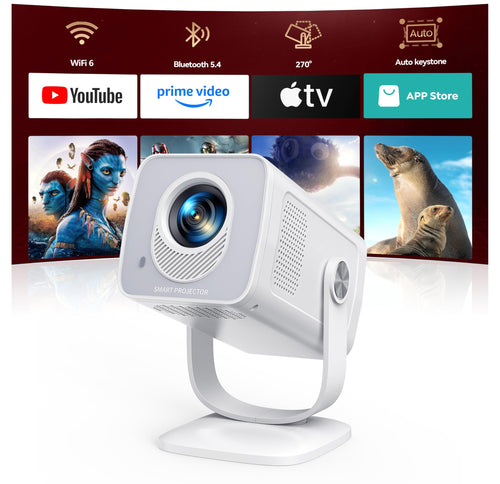 Mini Beamer 4K Android 14 Smart Projektor 270° drehbar WiFi 6