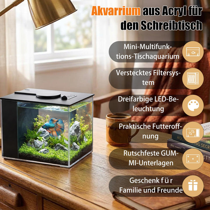 Mini Aquarium 3,7 L Acryl mit Filter und LED-Beleuchtung, Schwarz - Bild 2