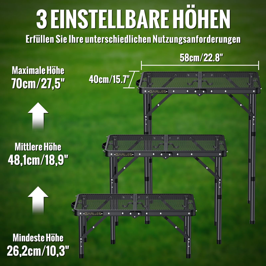 Klapptisch Camping höhenverstellbar 58x40cm Aluminium 3 Höhen - Bild 3