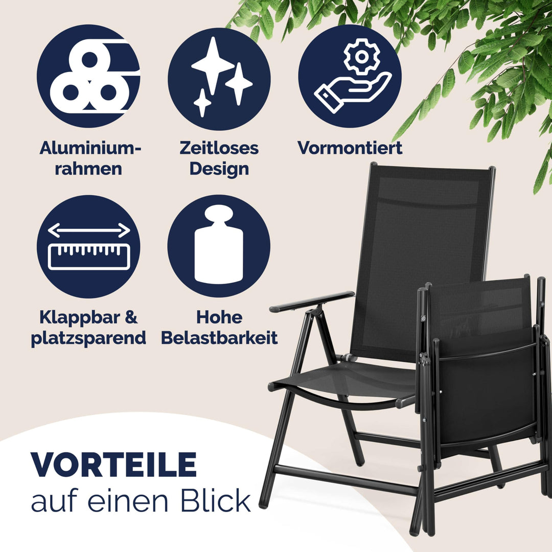 Gartenstuhl Hochlehner Aluminium klappbar 120 kg 2er Set Anthrazit - Bild 8