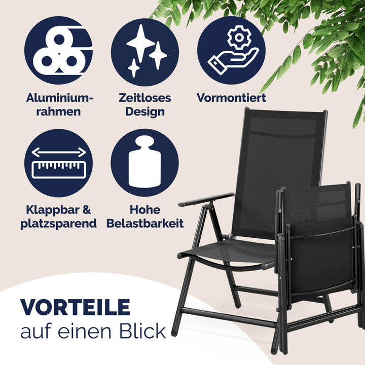 Gartenstuhl Hochlehner Aluminium klappbar 120 kg 2er Set Anthrazit - Bild 8